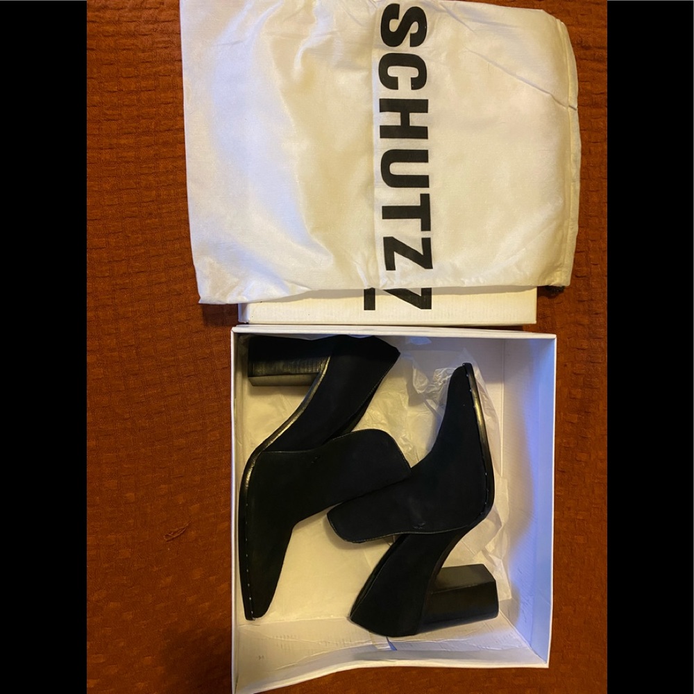 Black Suede Schutz Block Heel